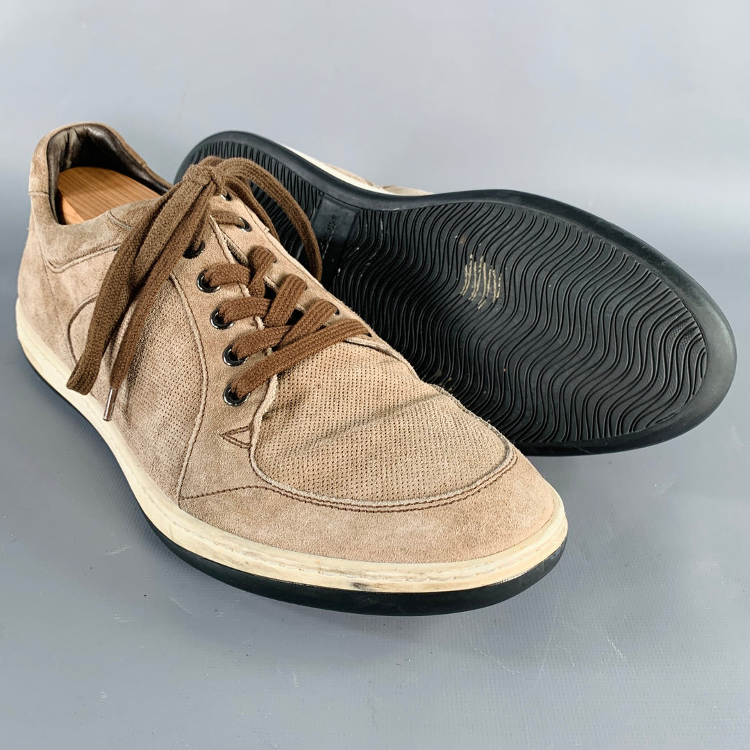 GIORGIO ARMANI Size 10 Brown Taupe Suede Low Top Sneakers