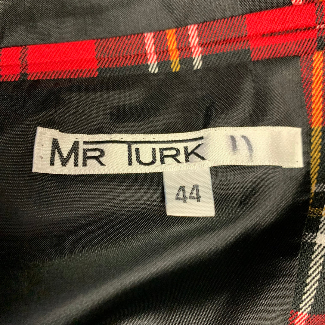 MR TURK Size 44 Red Black White Plaid Wool Notch Lapel Sport Coat