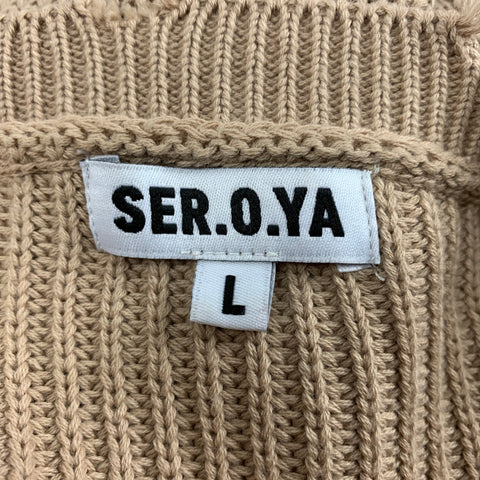 SER.O.YA Size L Beige Cotton Distressed Sweater