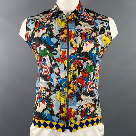 TRAVER RAINS Size L Multi Color Comic Book Graphic Zip Up Vest
