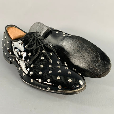 ALEXANDER MCQUEEN Size 10 Black Patent Leather Silver Studded Lace-Up Shoes