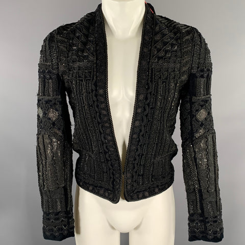 BALMAIN X H&M Size 36 Black Beaded Cotton Polyester Jacket