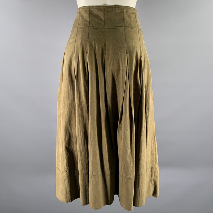 ULLA JOHNSON Size 6 Green Olive Tencel Cotton Pleated Circle Skirt