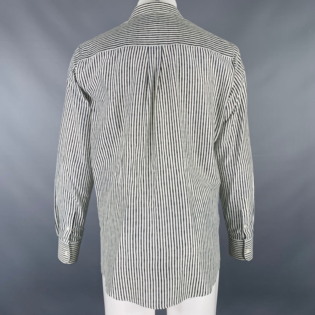 ALEXANDER MCQUEEN Size M White Black Stripe Cotton Silk Long Sleeve Shirt
