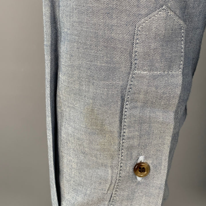BAND OF OUTSIDERS Size L Blue Grey Cotton One Pocket Long Sleeve Shirt