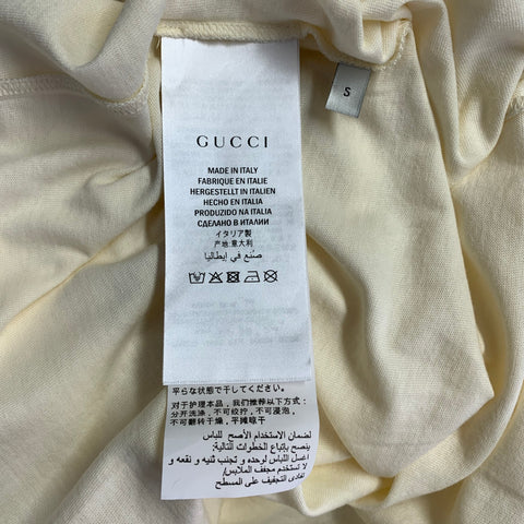 GUCCI Size S Guccify Hypnotism Cream Red Black Print Cotton Crew Neck T-shirt