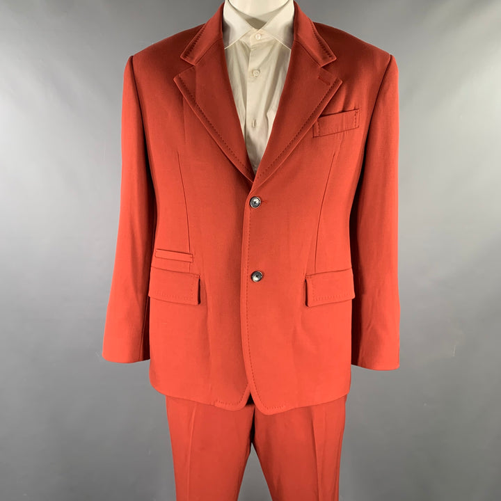 SALVATORE FERRAGAMO Size 46 Burgundy Wool Notch Lapel Suit