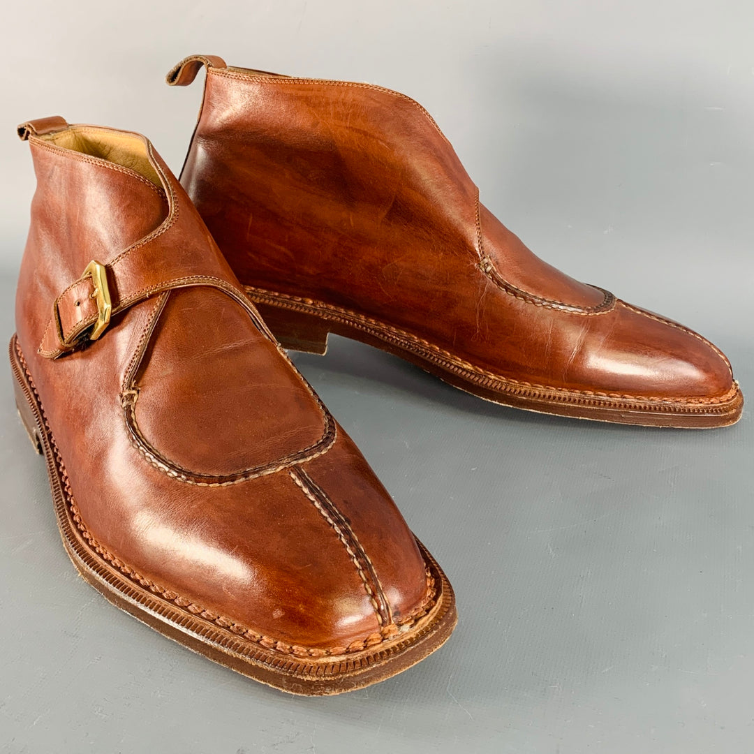 SANTONI Size 11 Brown Leather Split Toe Ankle Boots