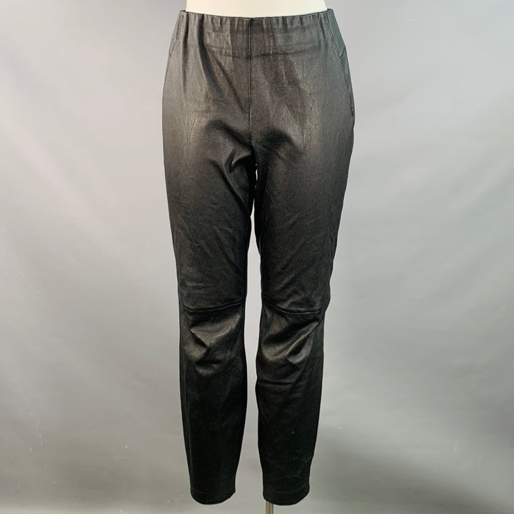 LAFAYETTE 148 Size L Greenwich Black Leather Lambskin Leggings Casual Pants