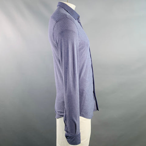 EMPORIO ARMANI Taille L Chemise Manches Longues Bleue Blanche Mélange Polyamide Motif Zig Zag
