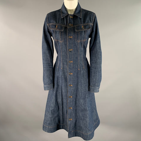 RALPH LAUREN Size 8 Blue Indigo Cotton Trucker Mid-Calf Dress