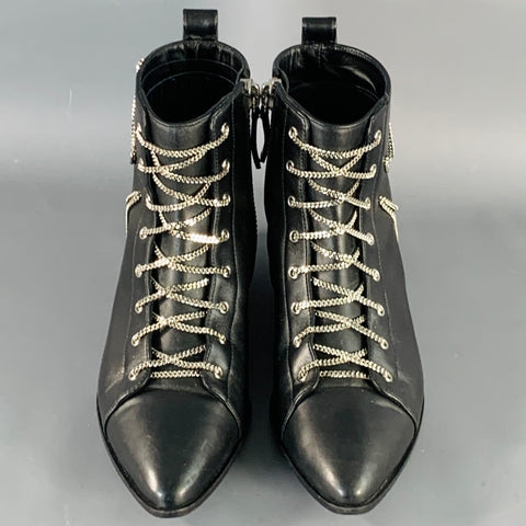 GIUSEPPE ZANOTTI Size 5 Black Leather Chain Side Zipper Ankle Boots