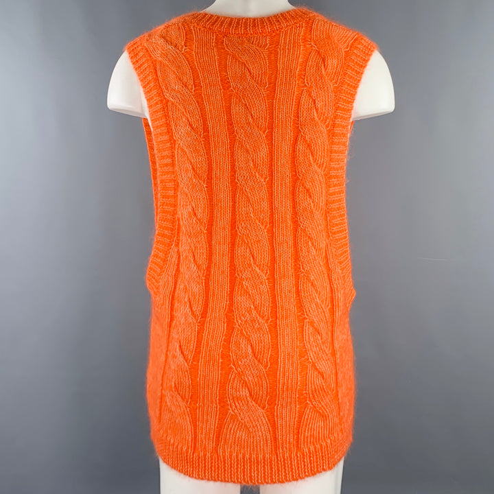 WALTER VAN BEIRENDONCK Size S Orange White Oversized Knit Mohair Blend Vest