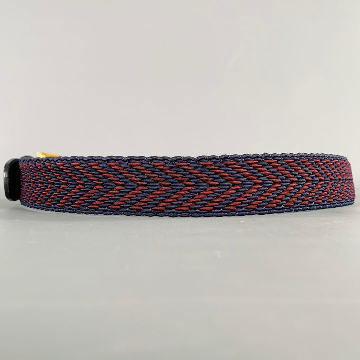 VINTAGE Size 35 Navy Burgundy Woven Cord Leather Belt