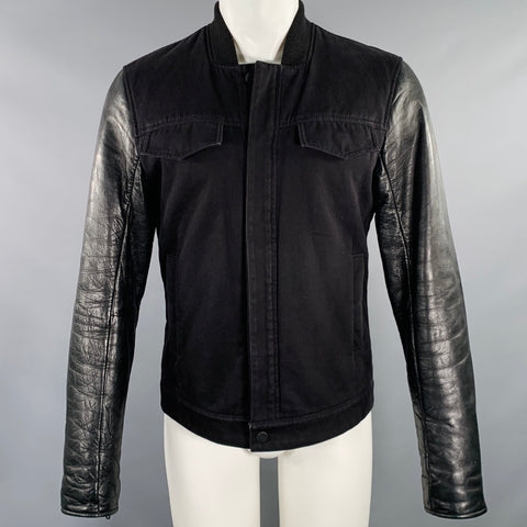 ALEXANDER WANG Size S Black Mixed Fabrics Cotton Lamb Leather Varsity Jacket