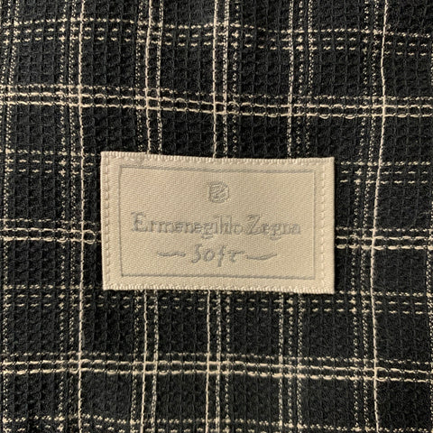 ERMENEGILDO ZEGNA Size L Black White Plaid Cotton Blend Long Sleeve Shirt