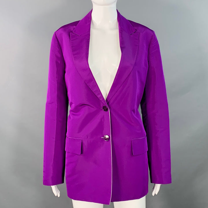 VALENTINO Size 4 Purple Silk Peak Lapel Drawstring Jacket Blazer