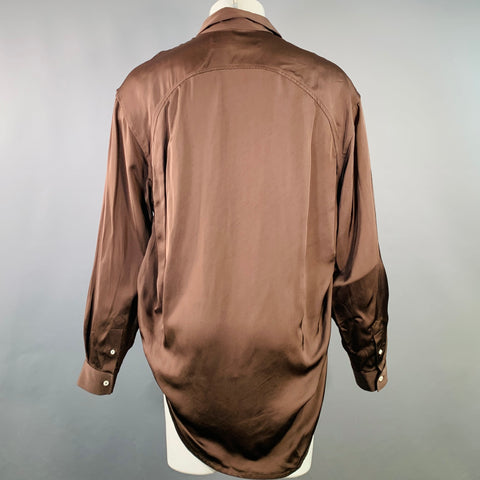 JACQUEMUS LA MONTAGNE Size S Brown Viscose Satin Spread Collar Long Sleeve Shirt