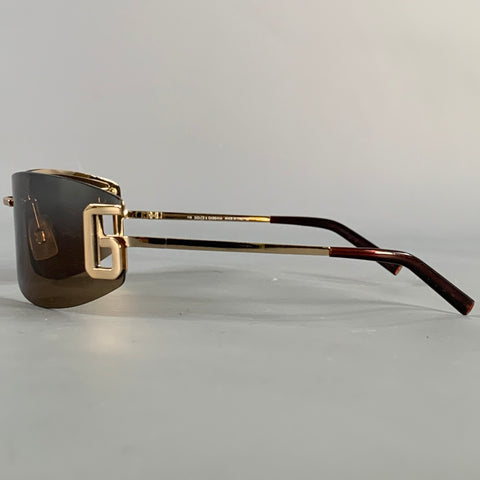 DOLCE & GABBANA Gold Tortoiseshell Metal Monogram Wrap Around Sunglasses
