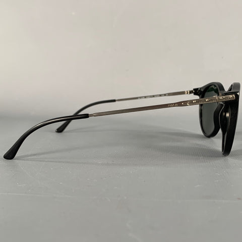 RALPH LAUREN Black Silver Acetate Round Sunglasses