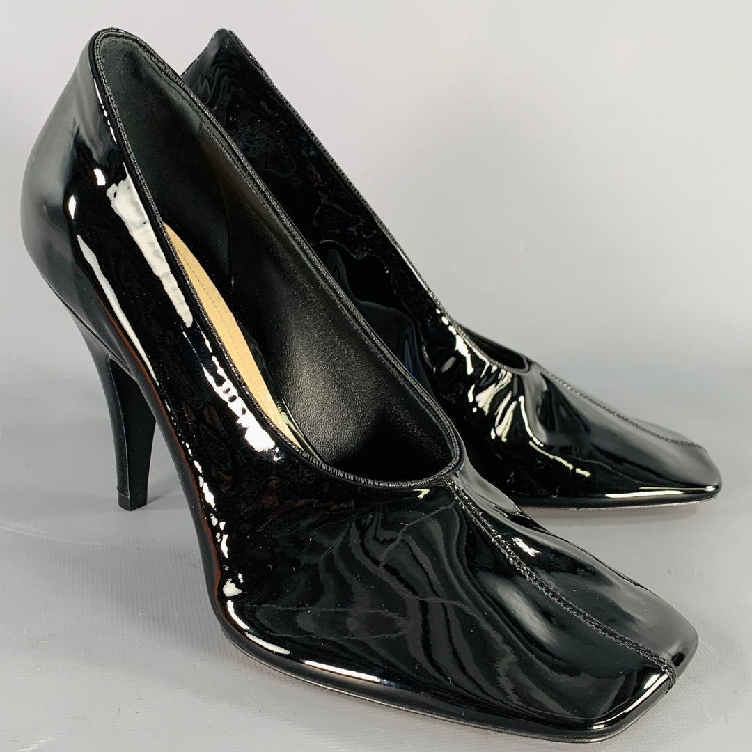 PHOEBE PHILO Size 7.5 Black Patent Leather Square Toe Pumps