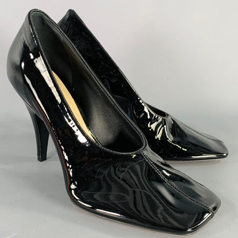 PHOEBE PHILO Size 7.5 Black Patent Leather Square Toe Pumps