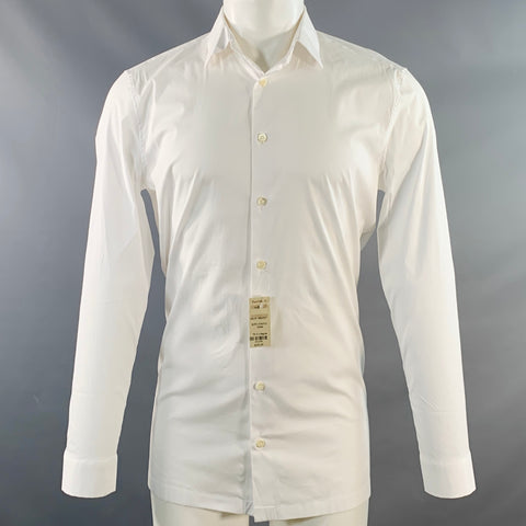 Chemise PAUL STUART Taille M Mélange Coton Blanc Coupe Slim Manches Longues