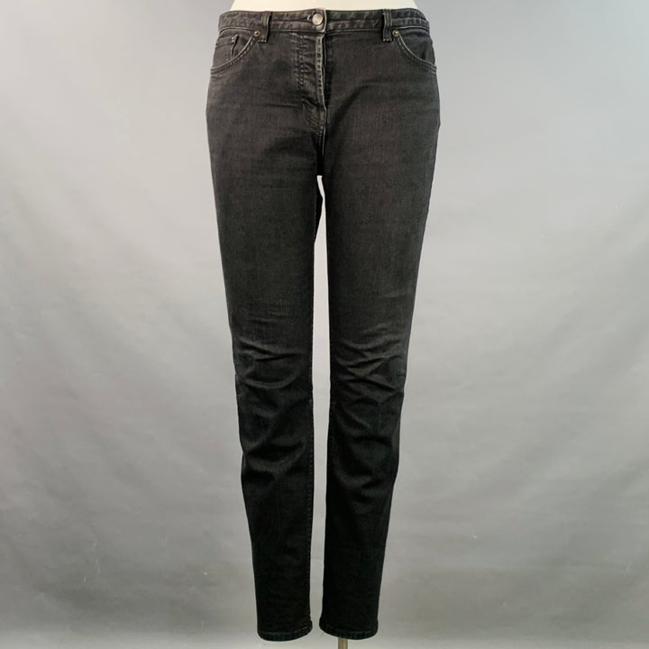 THE ROW Size 12 Black Cotton Blend Slim Straight Button Fly Jeans