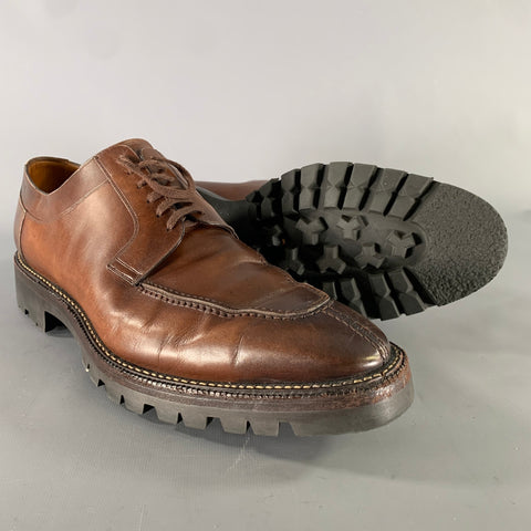 BALLY SCUBER Size 12 Brown Contrast Stitch Leather Derby Lace Up Shoes