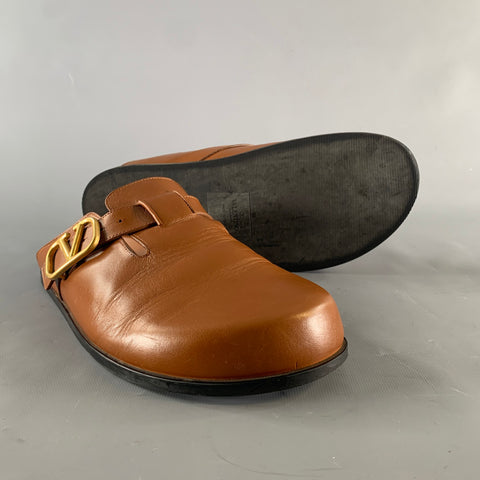 VALENTINO GARAVANI Size 9 Brown Solid Leather Slip On Sandals