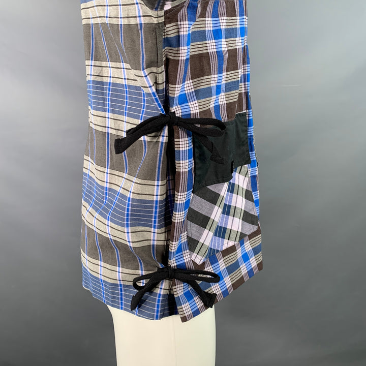 NICHOLAS DALEY Size M Blue Brown Plaid Cotton Side Ties Shirt Jacket