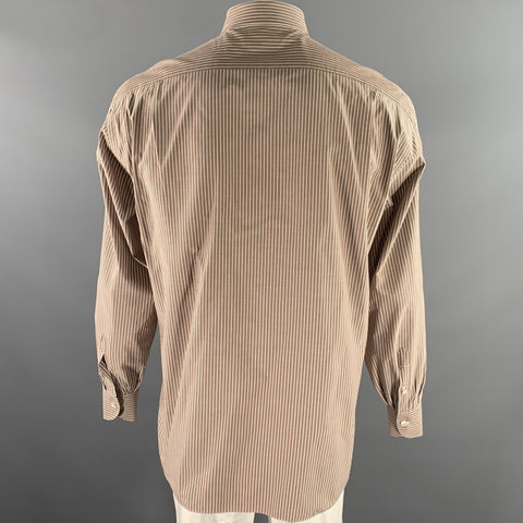 BORRELLI Size L Brown White Stripe Cotton Long Sleeve Shirt