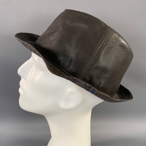 ETRO Size L Brown Grey Plaid Leather Hat