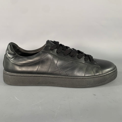 KENZO Size 10 Black Crackled Leather Low Top Sneakers