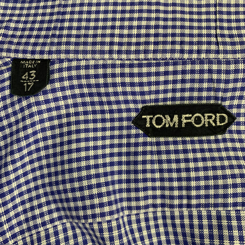 TOM FORD Size L Blue White Plaid Cotton Button Up Long Sleeve Shirt