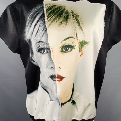 PORTS 1961 Size S Warhol Black White Polyester Blend Short Sleeve Pullover