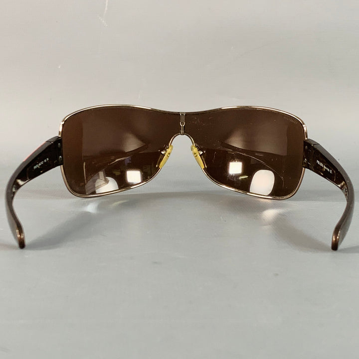 PRADA Brown Silver Acetate Shield Wrap Around Sunglasses