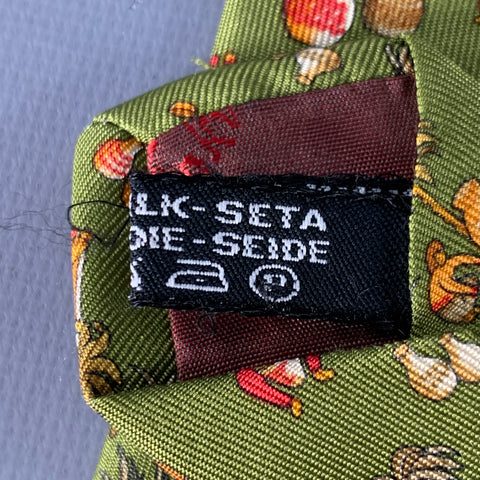 SALVATORE FERRAGAMO Green Red Figures Silk Tie