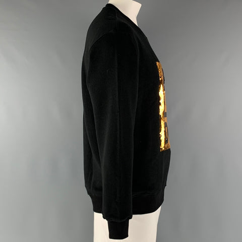 BOY LONDON Size L Black Gold Sequined Logo Cotton Pullover Sweatshirt
