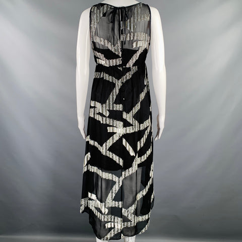 MARC JACOBS Size 2 Black Silver Silk Blend Jacquard Sleeveless Dress