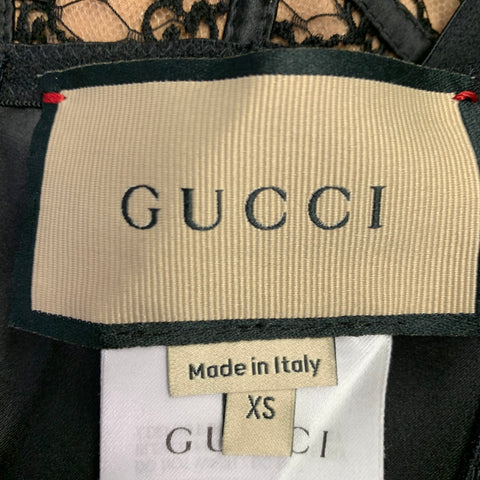 GUCCI Size XS Black Nude Cotton Blend Monogram Bustier Dress Top