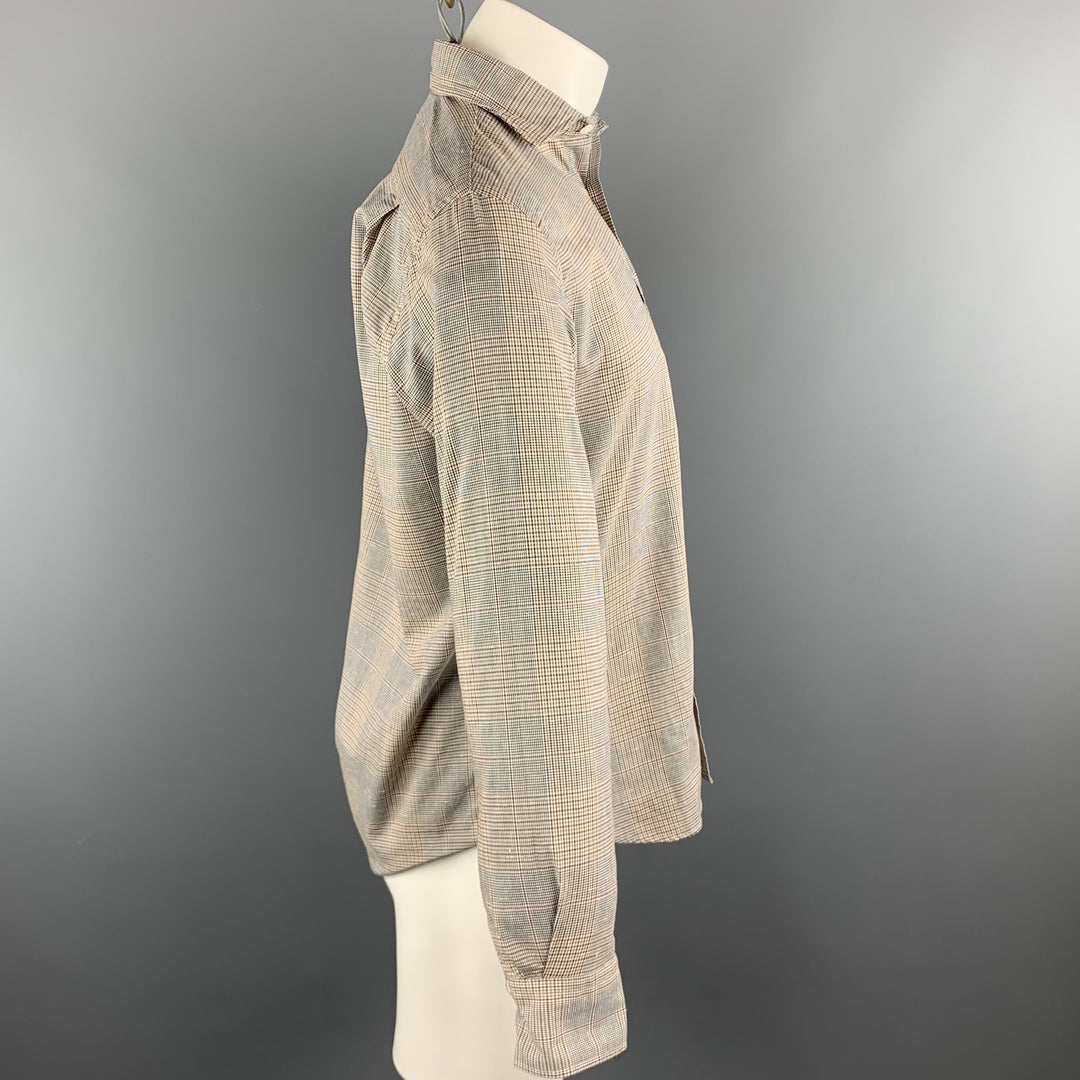 HARTFORD Size M Navy & Gold Glenplaid Cotton Button Up Long Sleeve Shirt