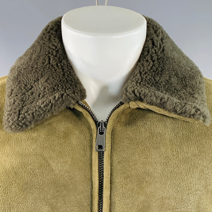 TODD SNYDER Size M Olive Green Lambskin Shearling Bomber Jacket