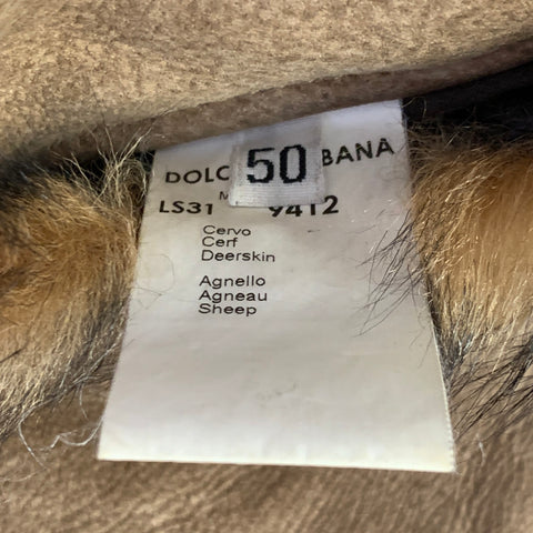 DOLCE & GABBANA Size 40 Brown Distressed Deerskin Leather Shearling Zip Up Jacket