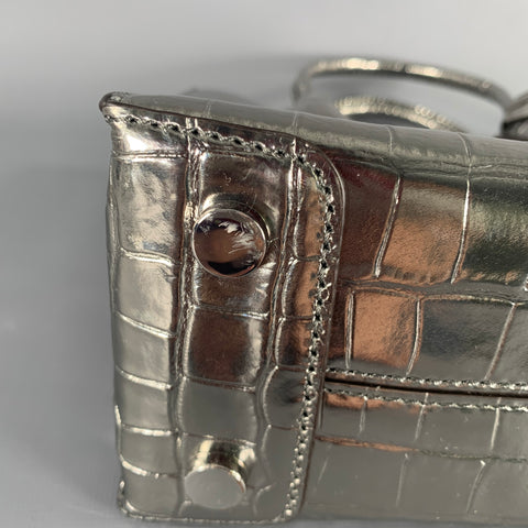 MICHAEL KORS Silver Embossed Leather Top Handles Handbag