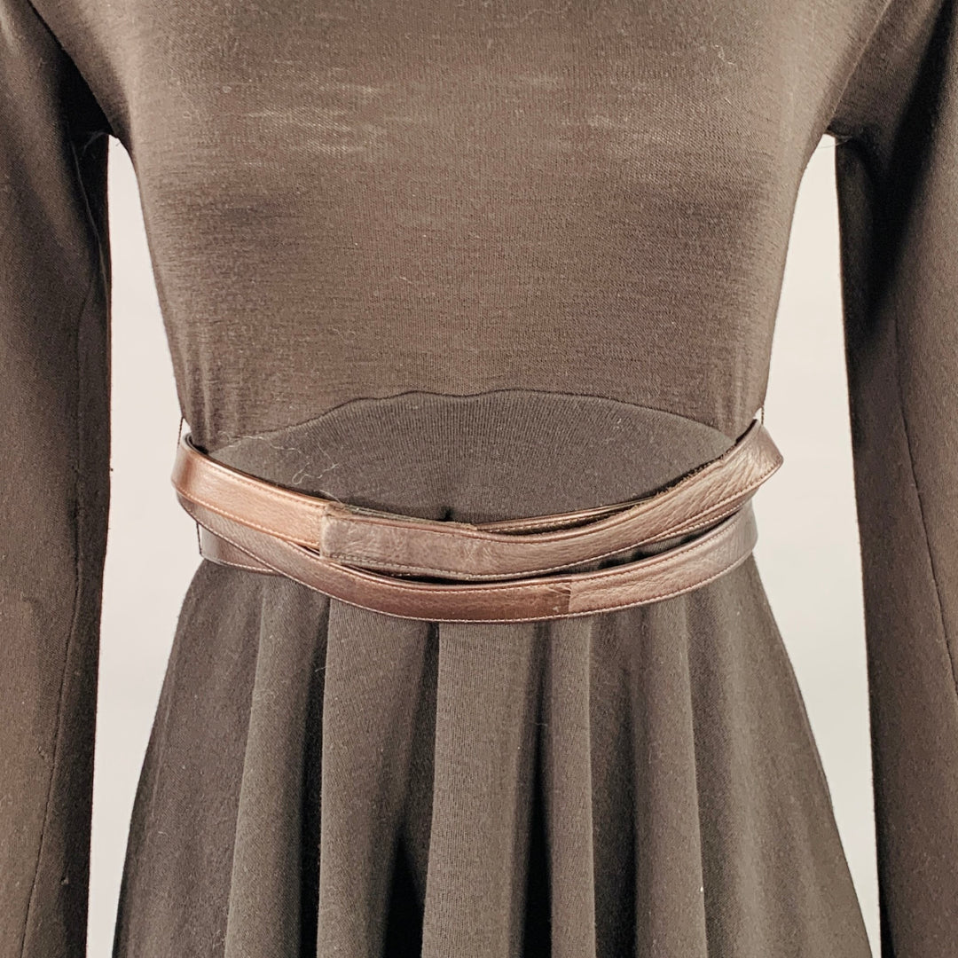 DONNA KARAN Size 6 Brown Wool Jersey Belted Long Sleeve Asymmetrical D Sui Generis Designer Consignment DONNA KARAN Size 6 Brown Wool Jersey Belted Long Sleeve Asymmetrical D Sui Generis Designer Consignment