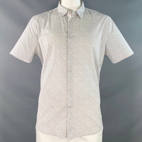 JOHN VARVATOS * U.S.A. Size XL White Blue Dots Cotton Blend Short Sleeve Shirt