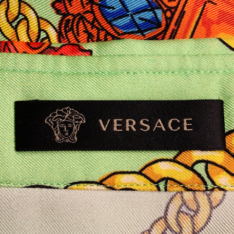 VERSACE Size M Green Multi Color Baroque Twill Short Sleeve Shirt