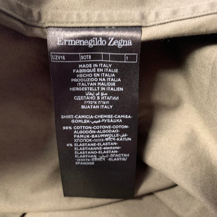 ERMENEGILDO ZEGNA Size M Olive Cotton Blend Patch Pockets Long Sleeve Shirt