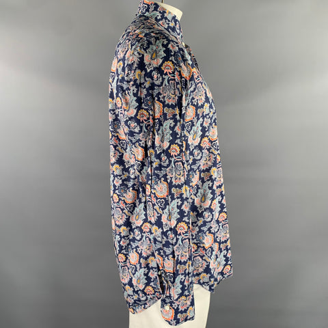 SID MASHBURN Size L Navy Multi-Color Paisley Floral Cotton Long Sleeve Shirt